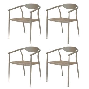 Kit 4 Cadeiras Empilhavel Isla Fratini em Aluminio Fendi Assento com Trama de Corda Nautica Fendi